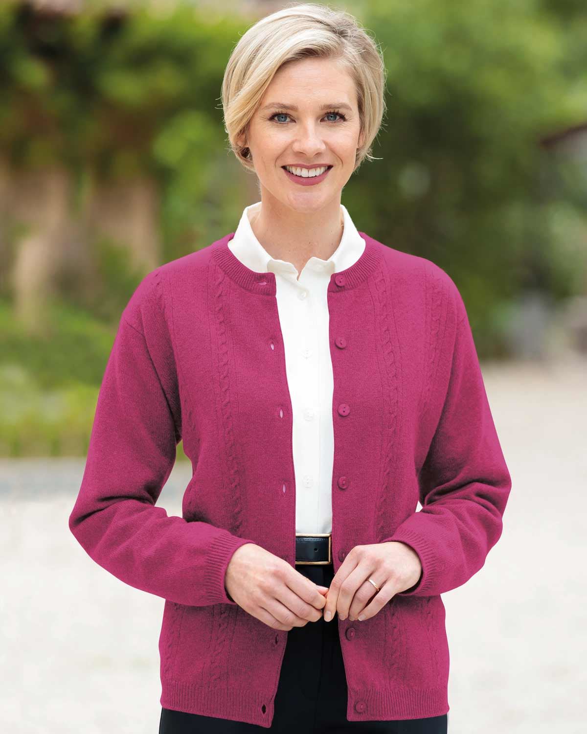 Lambswool Cable Cardigan - Raspberry - Country Collection