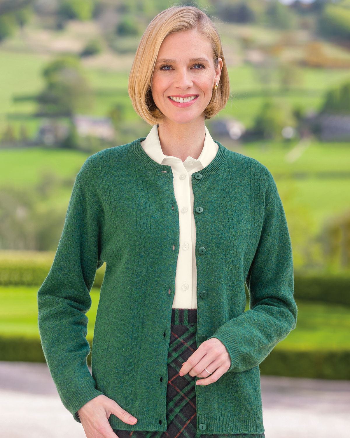 Lambswool Cable Cardigan - Forest - Country Collection