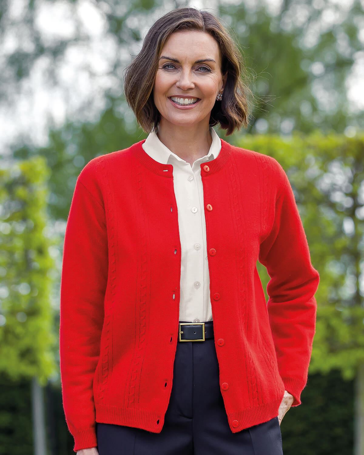 Lambswool Cable Cardigan - Red - Country Collection