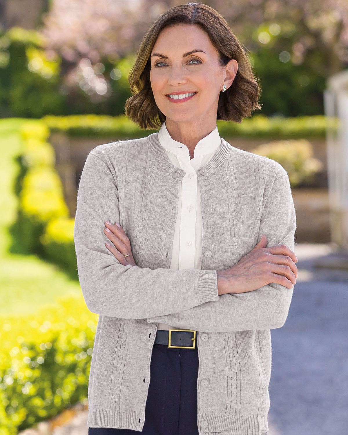 Lambswool Cable Cardigan - Silver - Country Collection