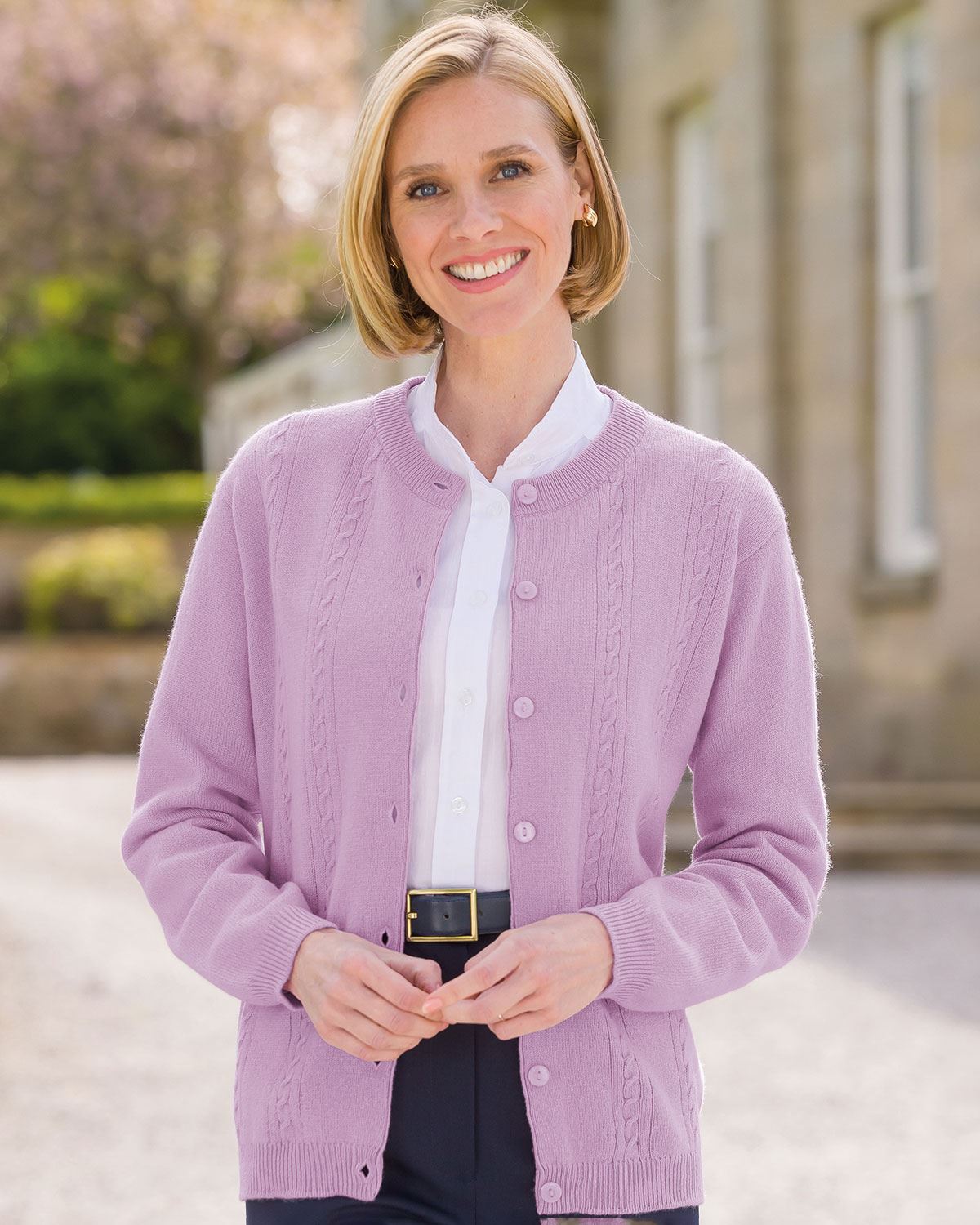 Lambswool Cable Cardigan - Pale Lilac - Country Collection