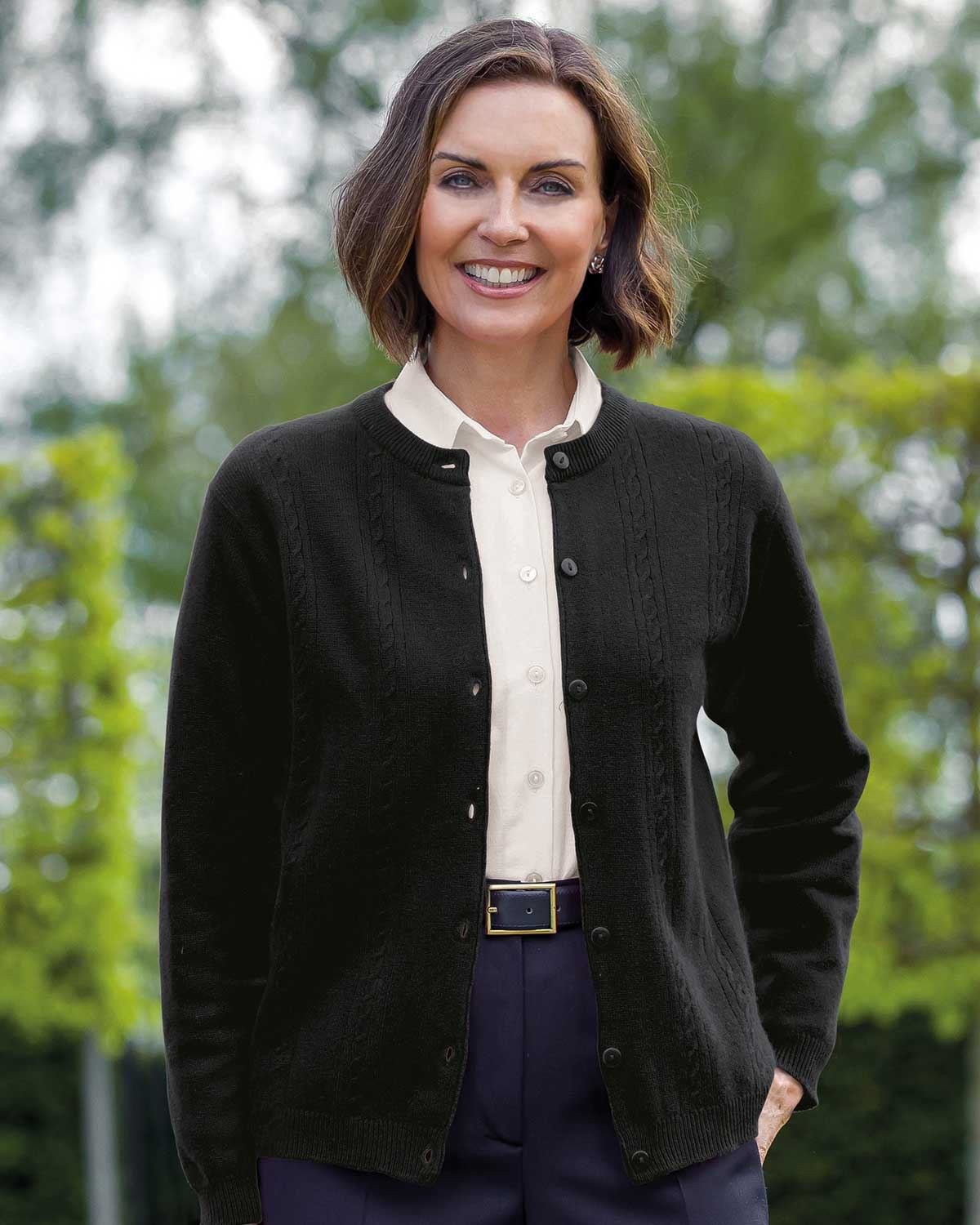 Lambswool Cable Cardigan - Black - Country Collection