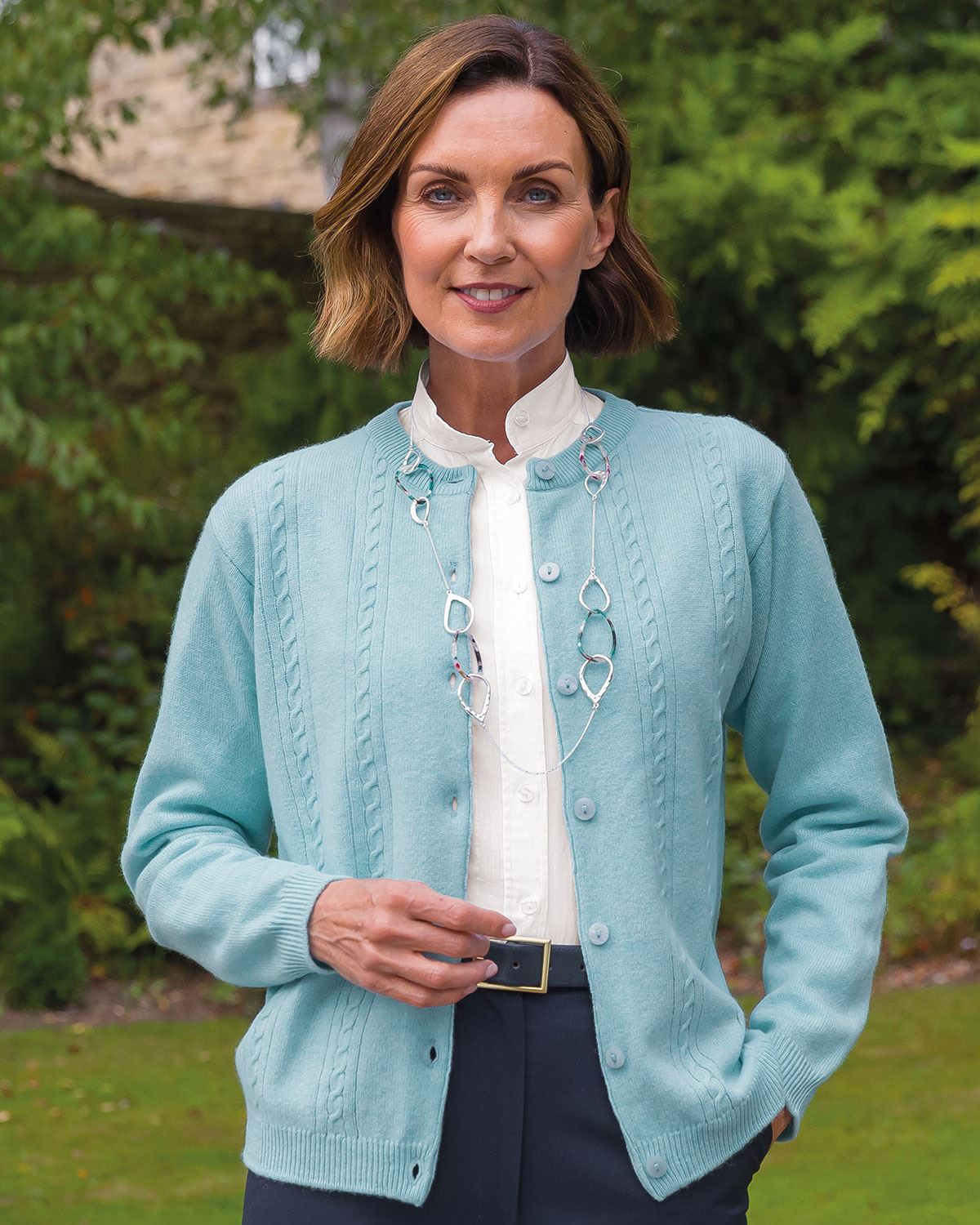 Lambswool Cable Cardigan - Aqua - Country Collection