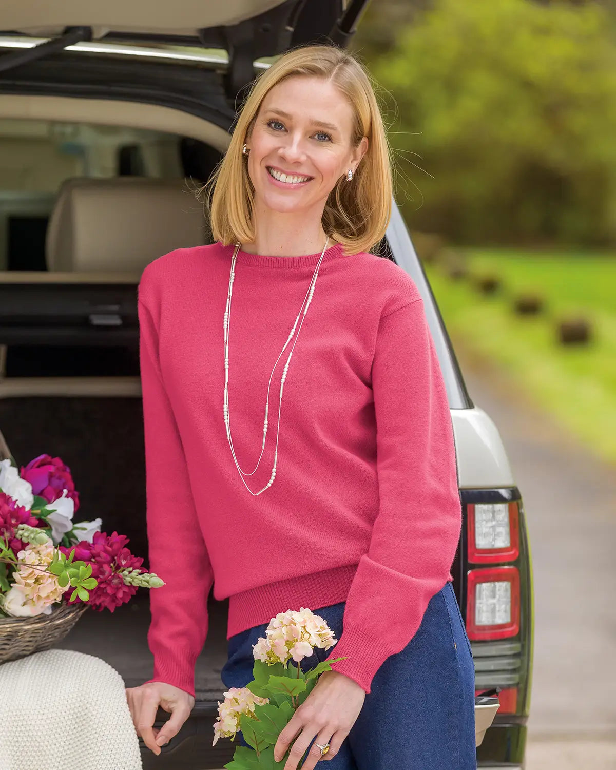 Ladies’ Pure Lambswool Crew Neck Jumper – Flamingo