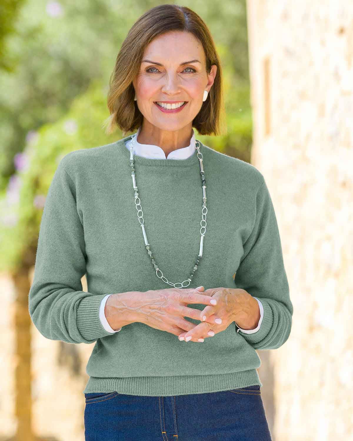 Lambswool Crew Neck Jumper - Sage - Country Collection