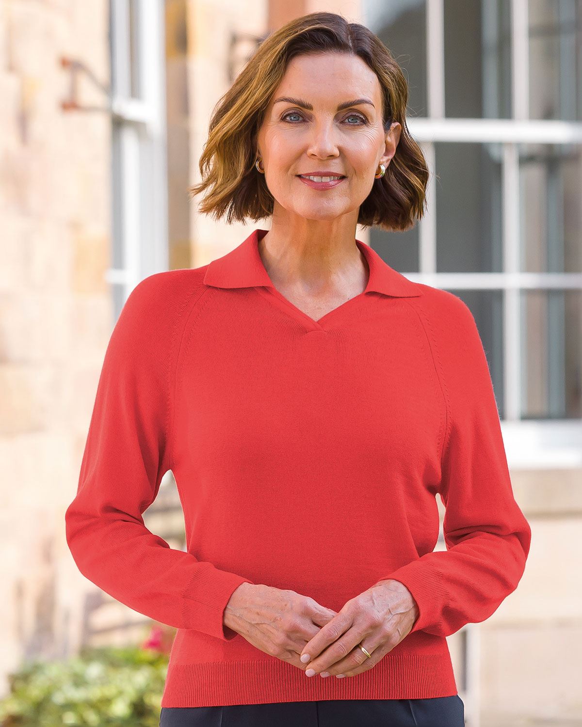 Merino Collared V Neck Jumper - Watermelon - Country Collection