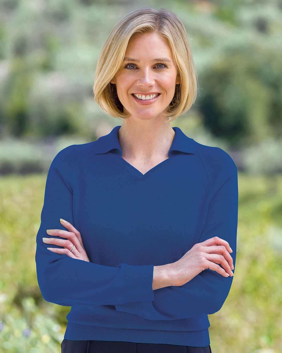 Merino Collared V Neck Jumper - Sapphire - Country Collection