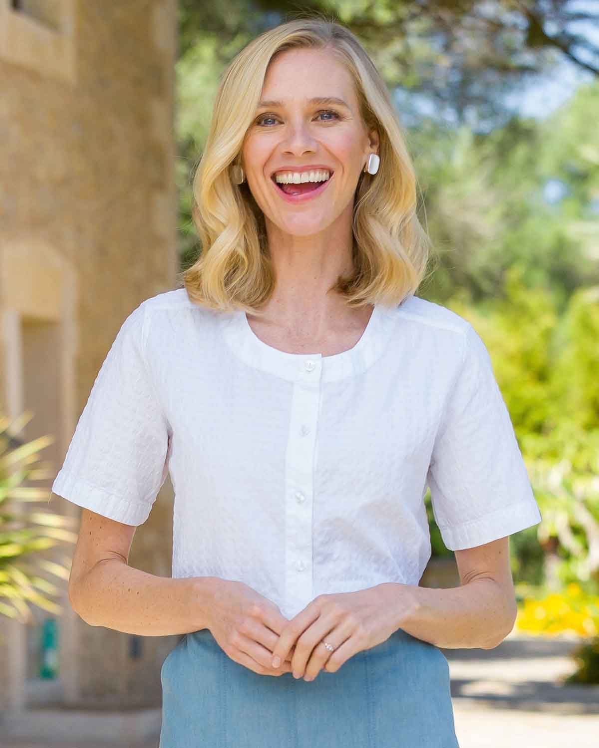 Abby White Cotton Rich Seersucker Blouse - Country Collection