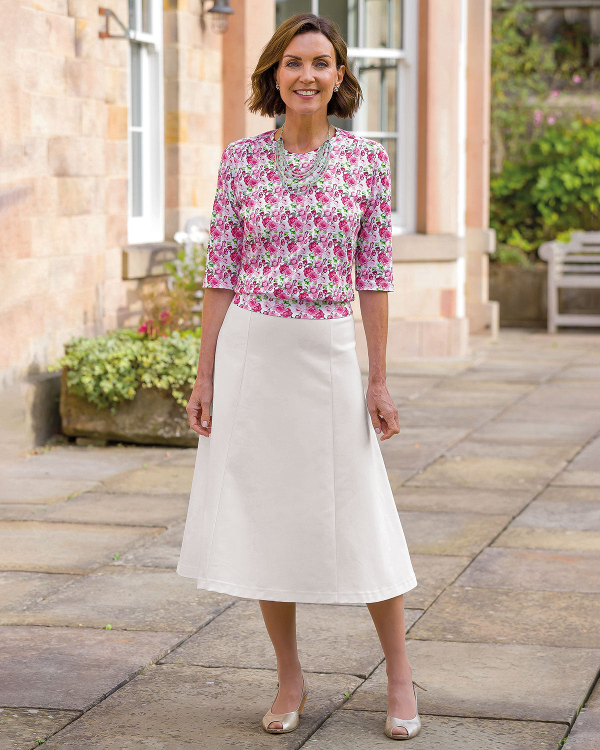 Easycare Cotton Mix Pull On Skirt - White
