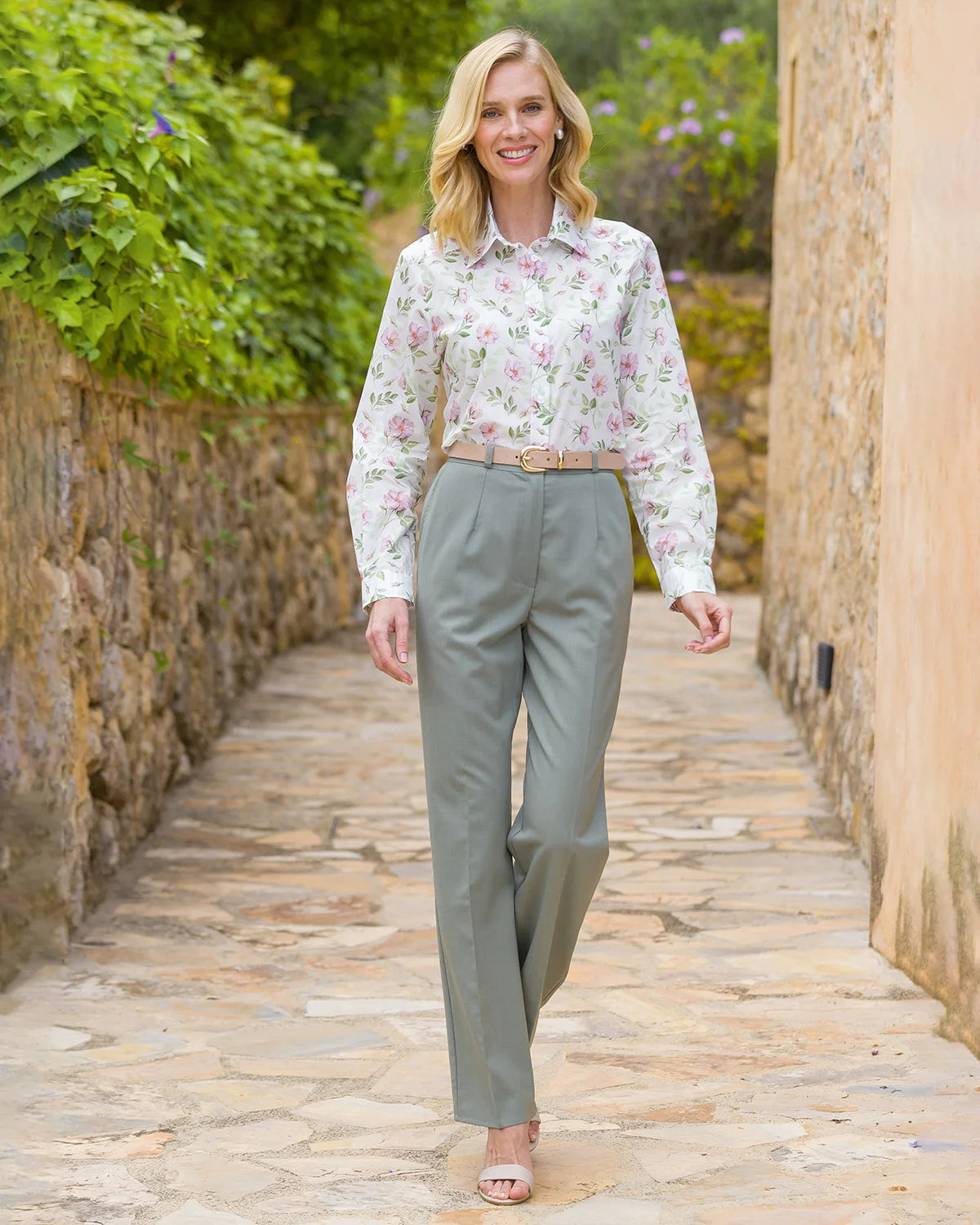 Ladies’ Sandown Wool Blend Straight Leg Trousers – Light Olive