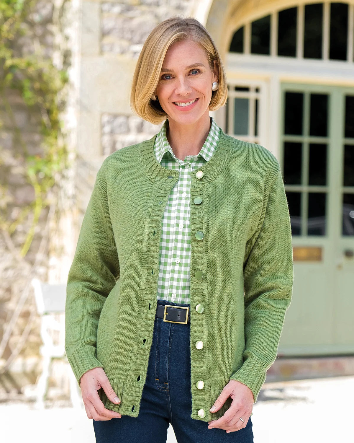 Ladies’ Belinda Checked Pure Cotton Long Sleeve Blouse – Fern