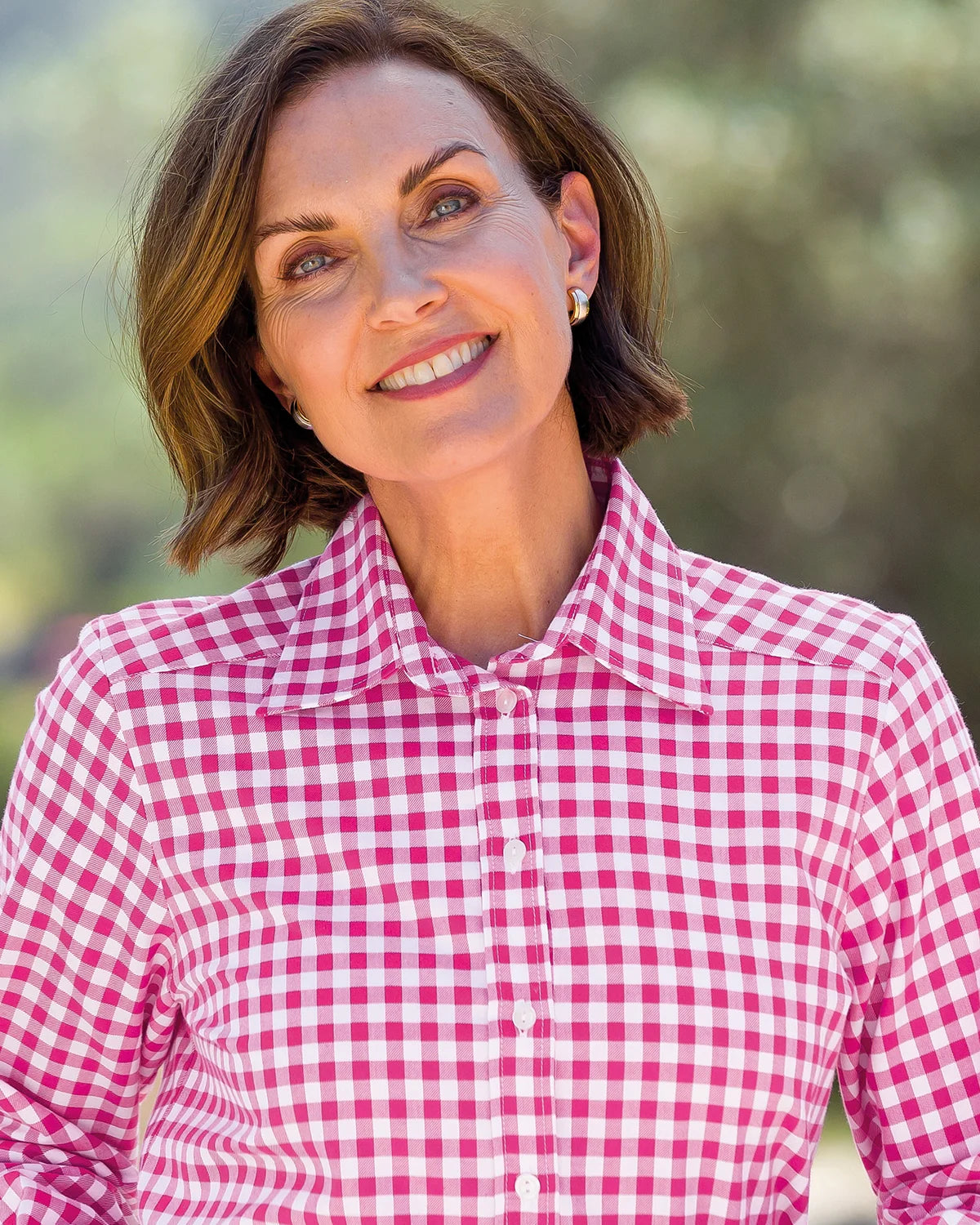 Ladies’ Belinda Checked Pure Cotton Long Sleeve Blouse – Magenta
