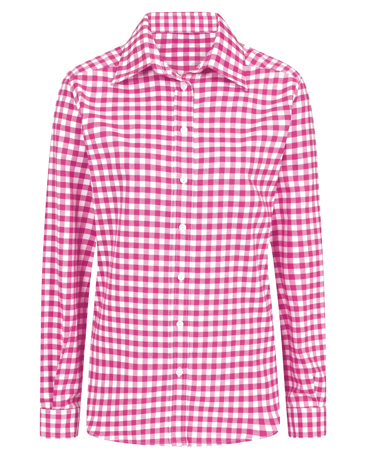 Ladies’ Belinda Checked Pure Cotton Long Sleeve Blouse – Magenta