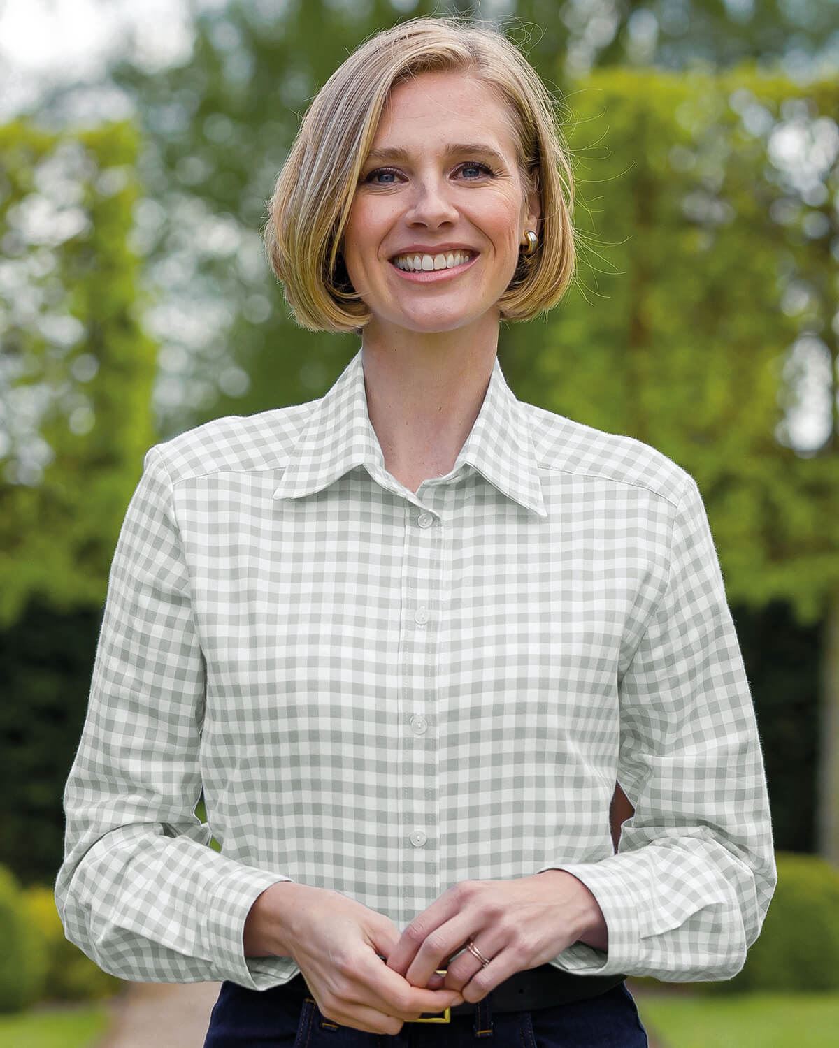 Belinda Checked Pure Cotton Blouse - Silver - Country Collection