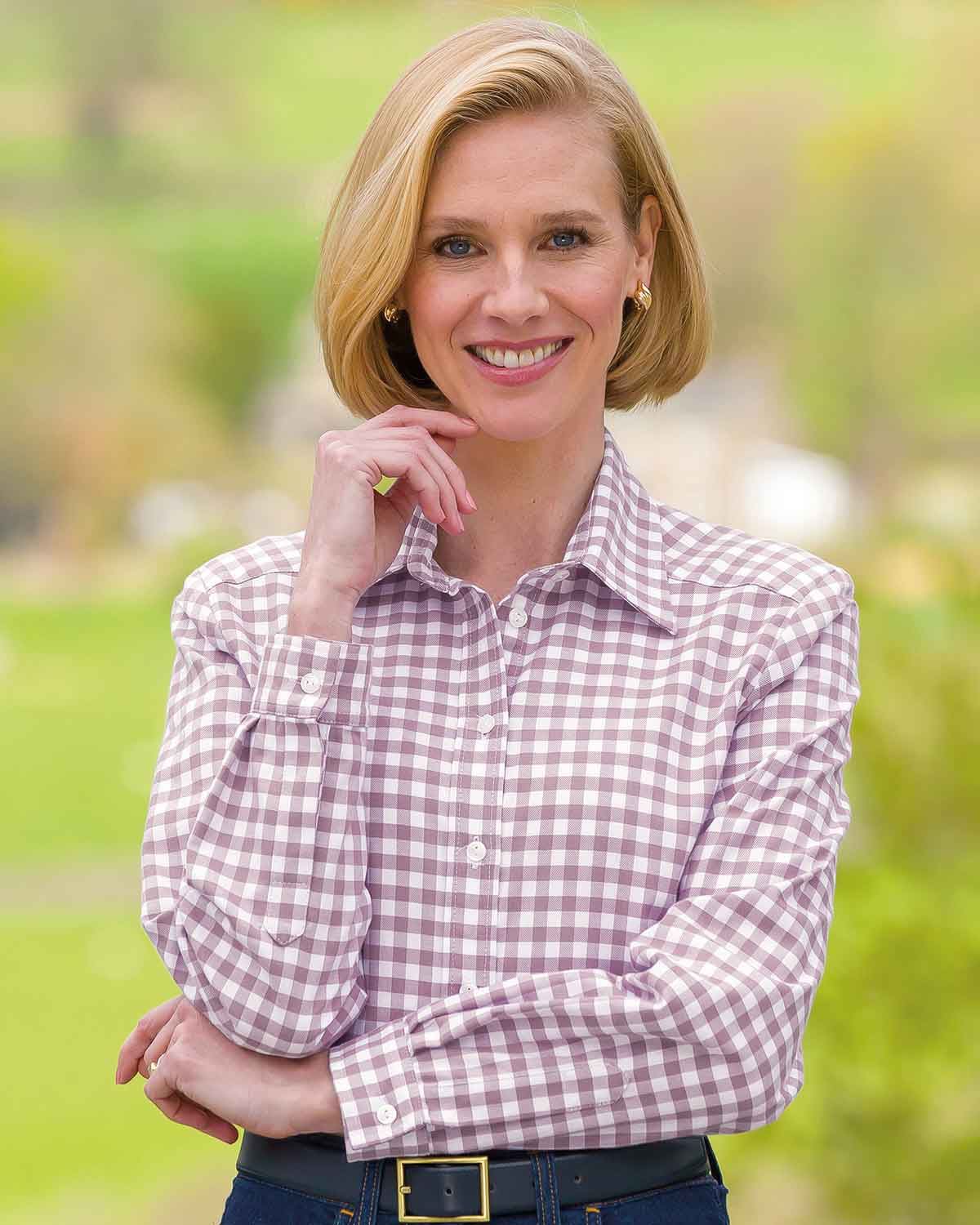 Belinda Checked Pure Cotton Blouse - Mauve - Country Collection
