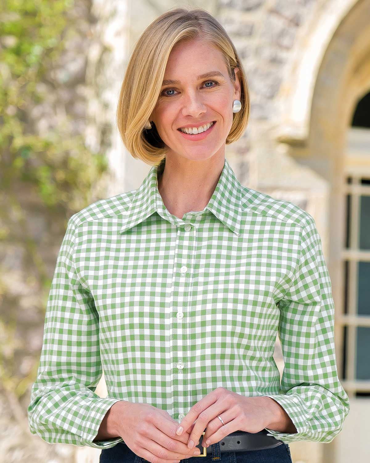 Belinda Checked Pure Cotton Blouse - Fern - Country Collection
