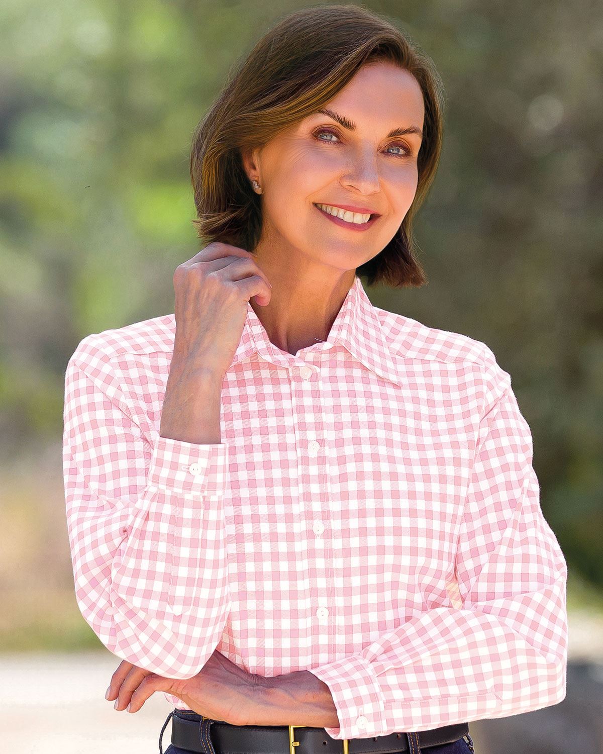 Belinda Checked Pure Cotton Blouse - Pink - Country Collection