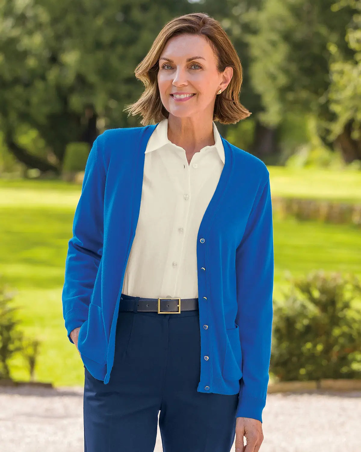 Ladies’ Pure Merino Wool V-Neck Cardigan – Azure