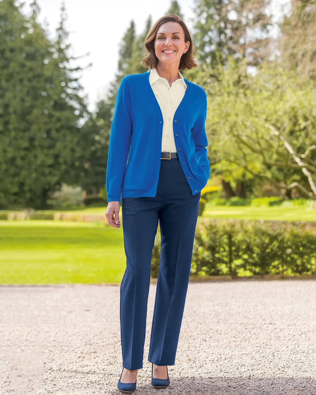 Ladies’ Pure Merino Wool V-Neck Cardigan – Azure