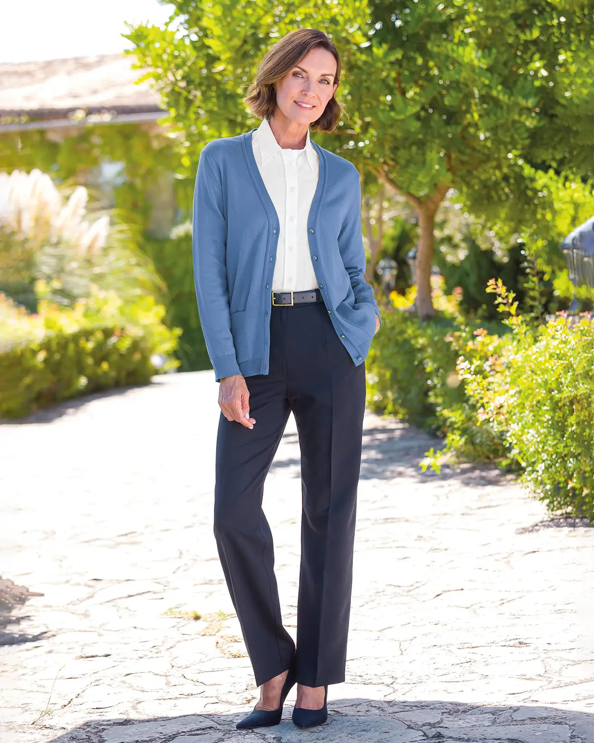 Ladies’ Pure Merino Wool V-Neck Cardigan – Bluebell