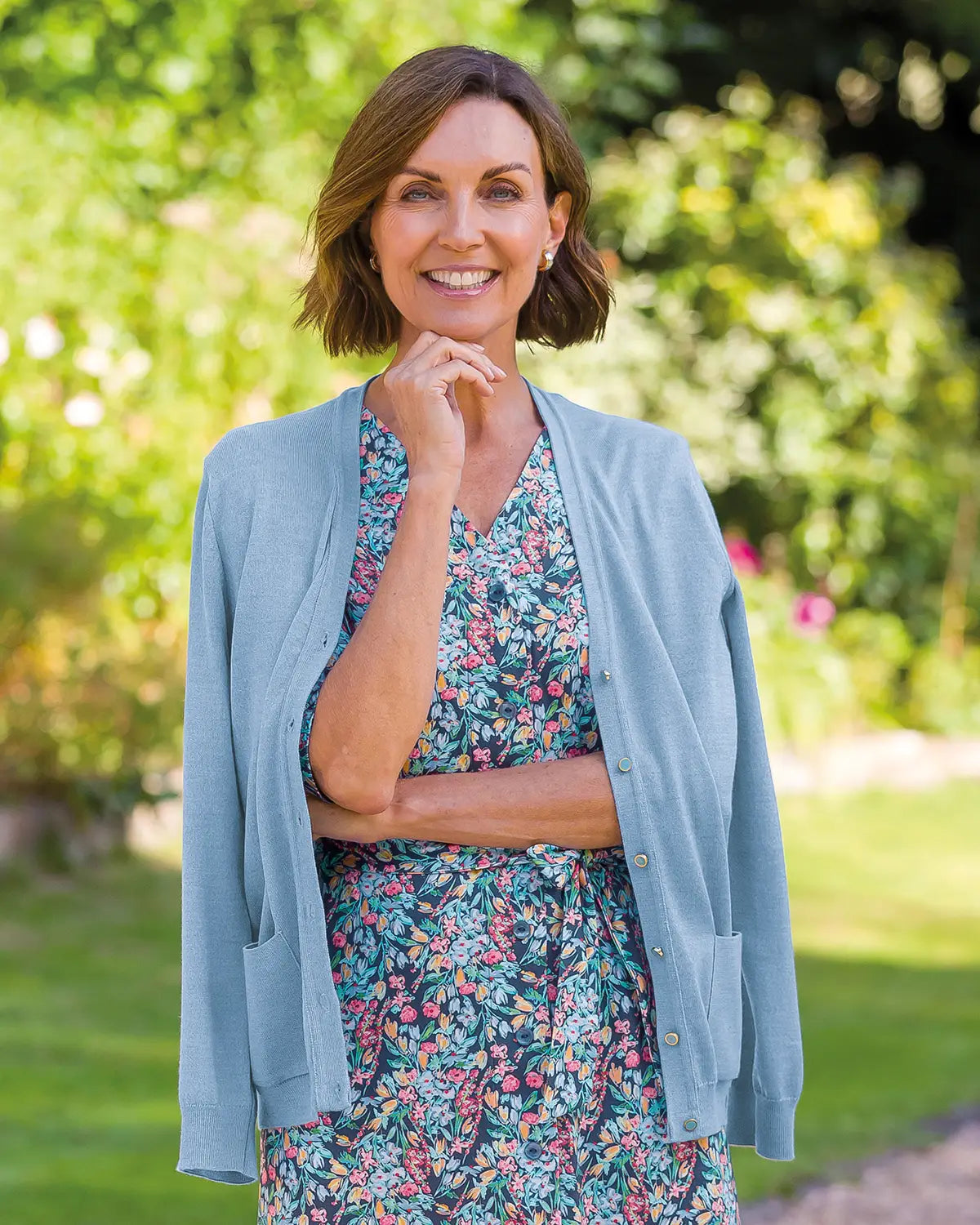 Ladies’ Pure Merino Wool V-Neck Cardigan – Pale Blue