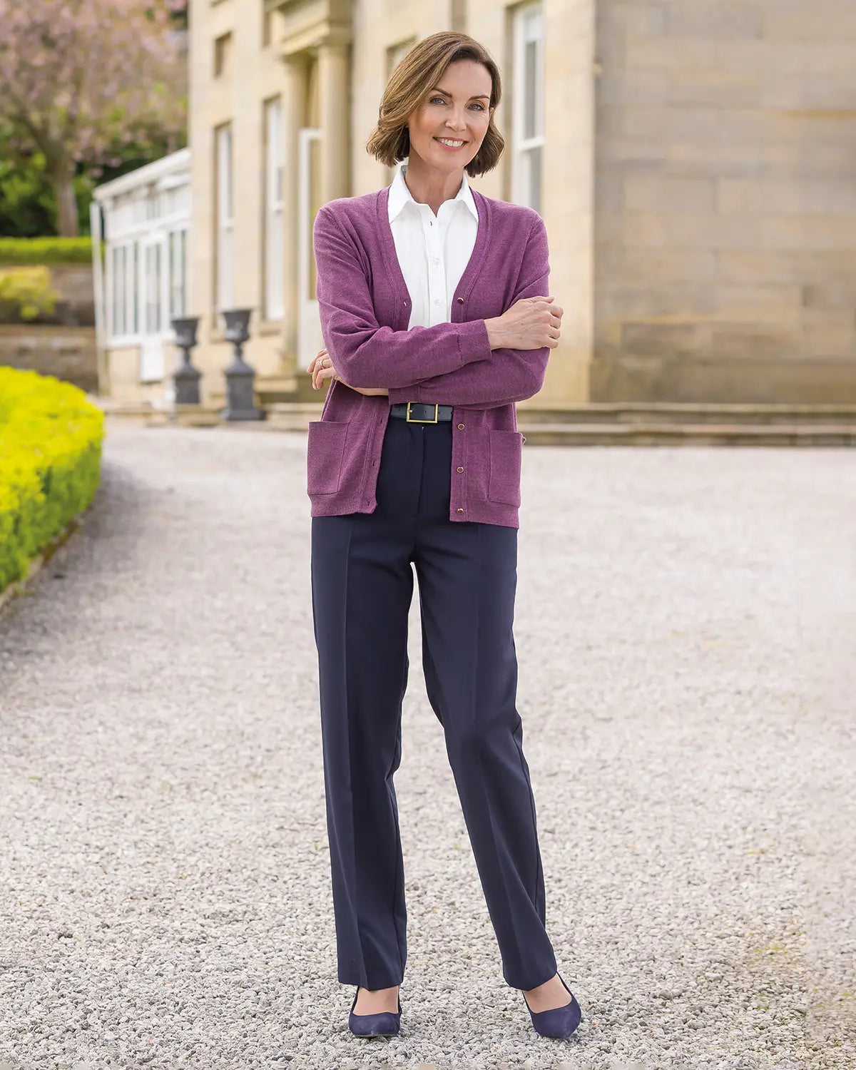 Ladies’ Pure Merino Wool V-Neck Cardigan – Plum