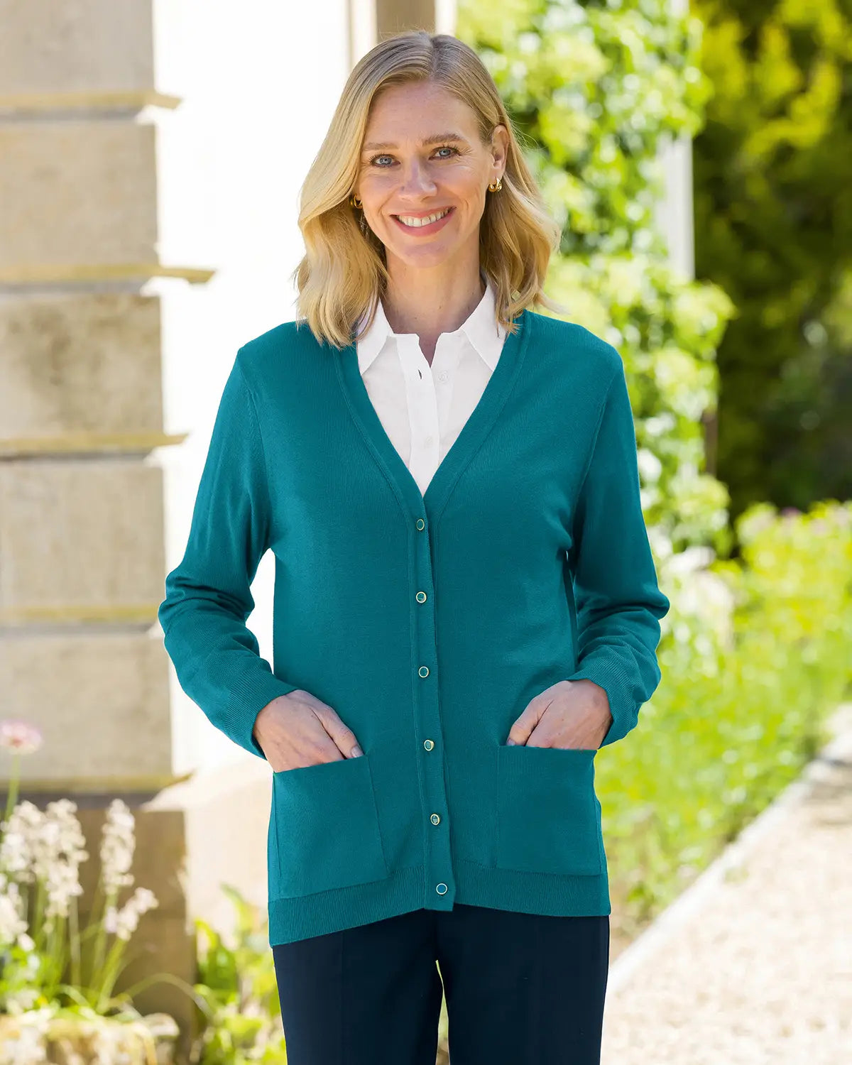 Ladies’ Pure Merino Wool V-Neck Cardigan – Teal
