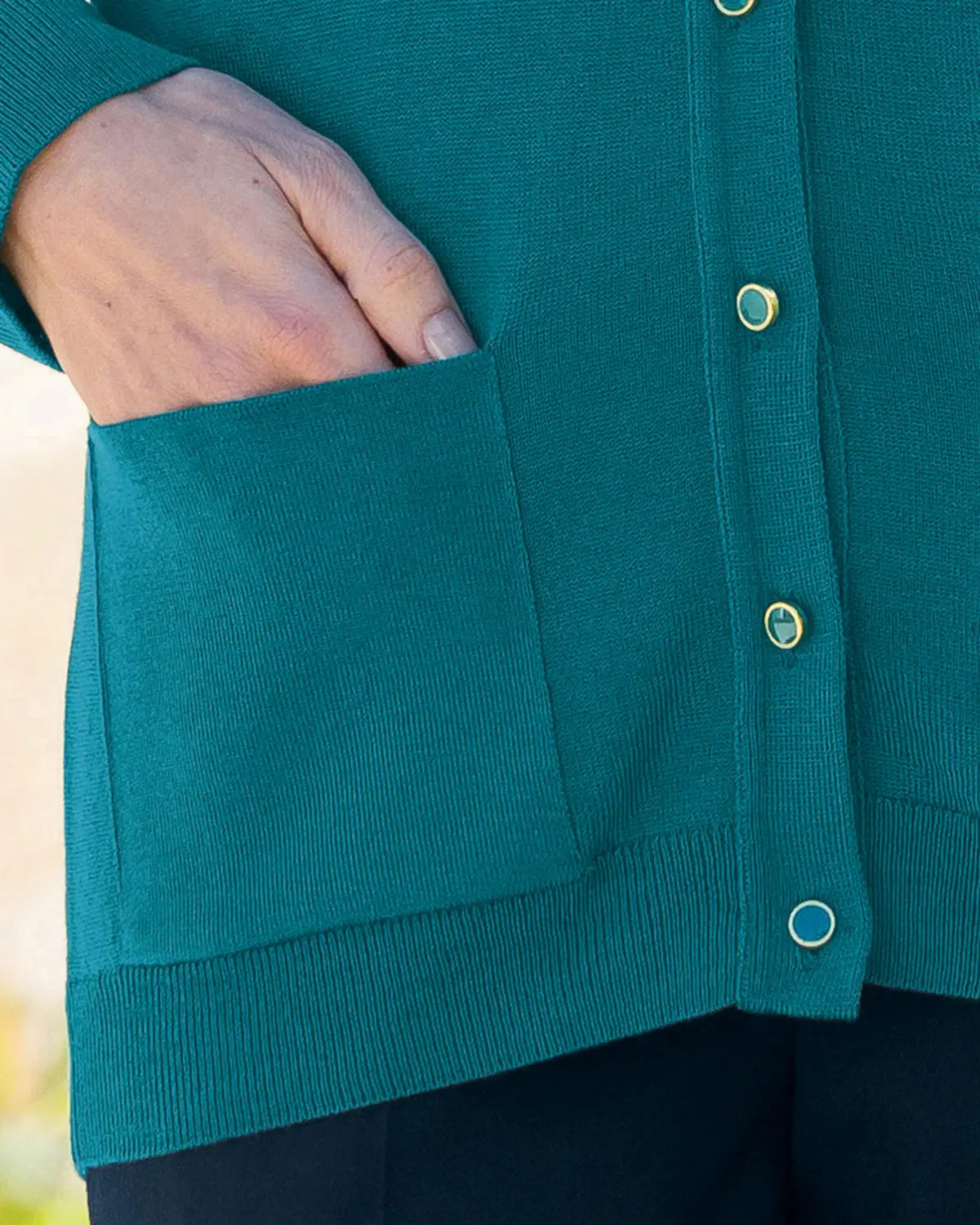 Ladies’ Pure Merino Wool V-Neck Cardigan – Teal