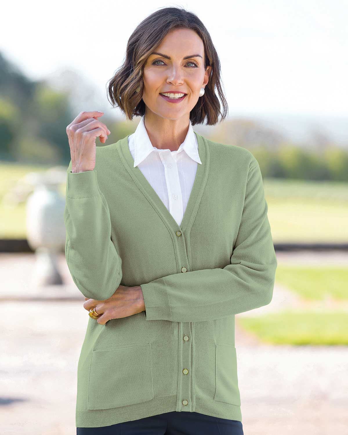 Merino Wool Cardigan - Sage - Country Collection