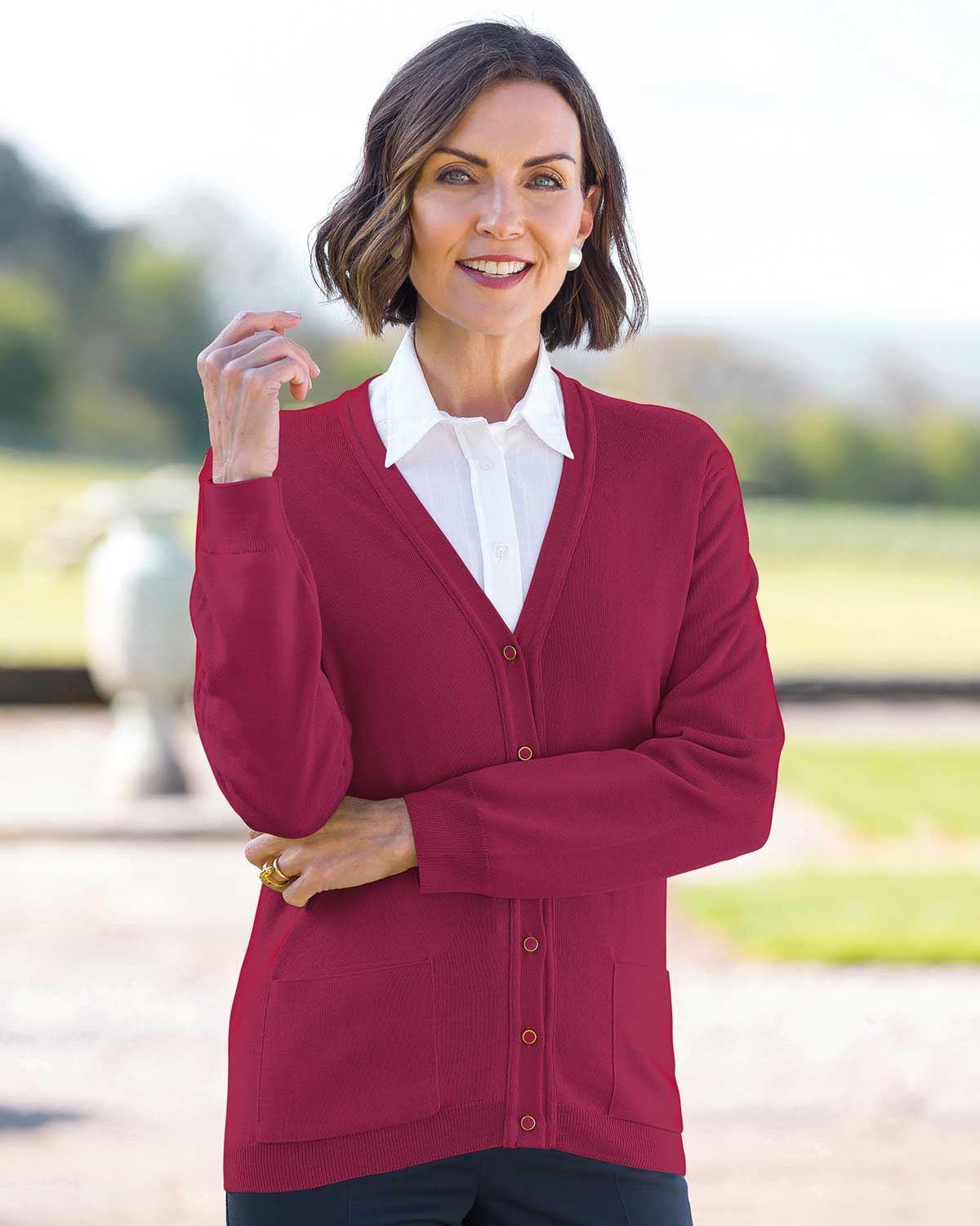 Merino Wool Cardigan - Cherry - Country Collection