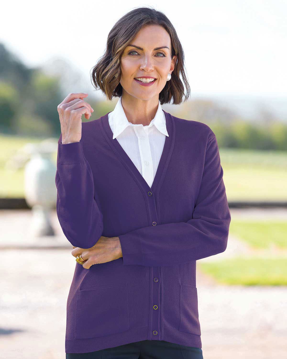 Merino Wool Cardigan - Violet - Country Collection