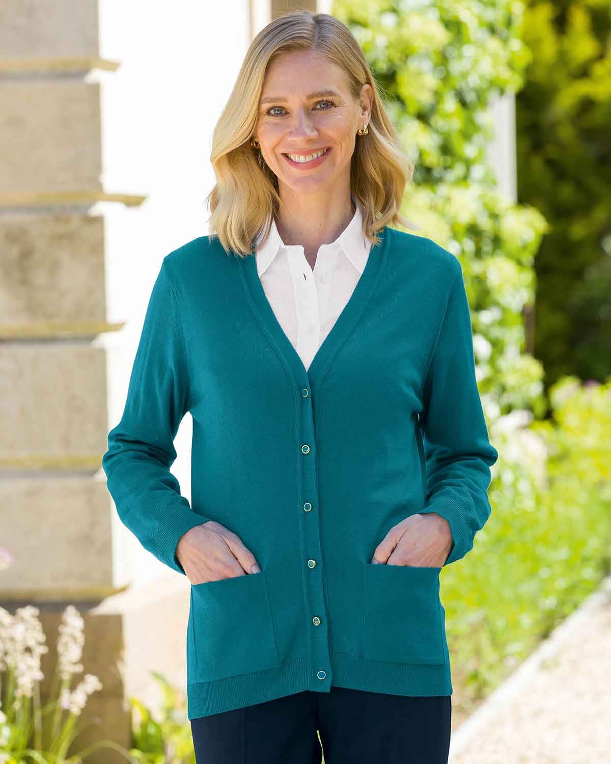 Merino Wool Cardigan - Teal - Country Collection