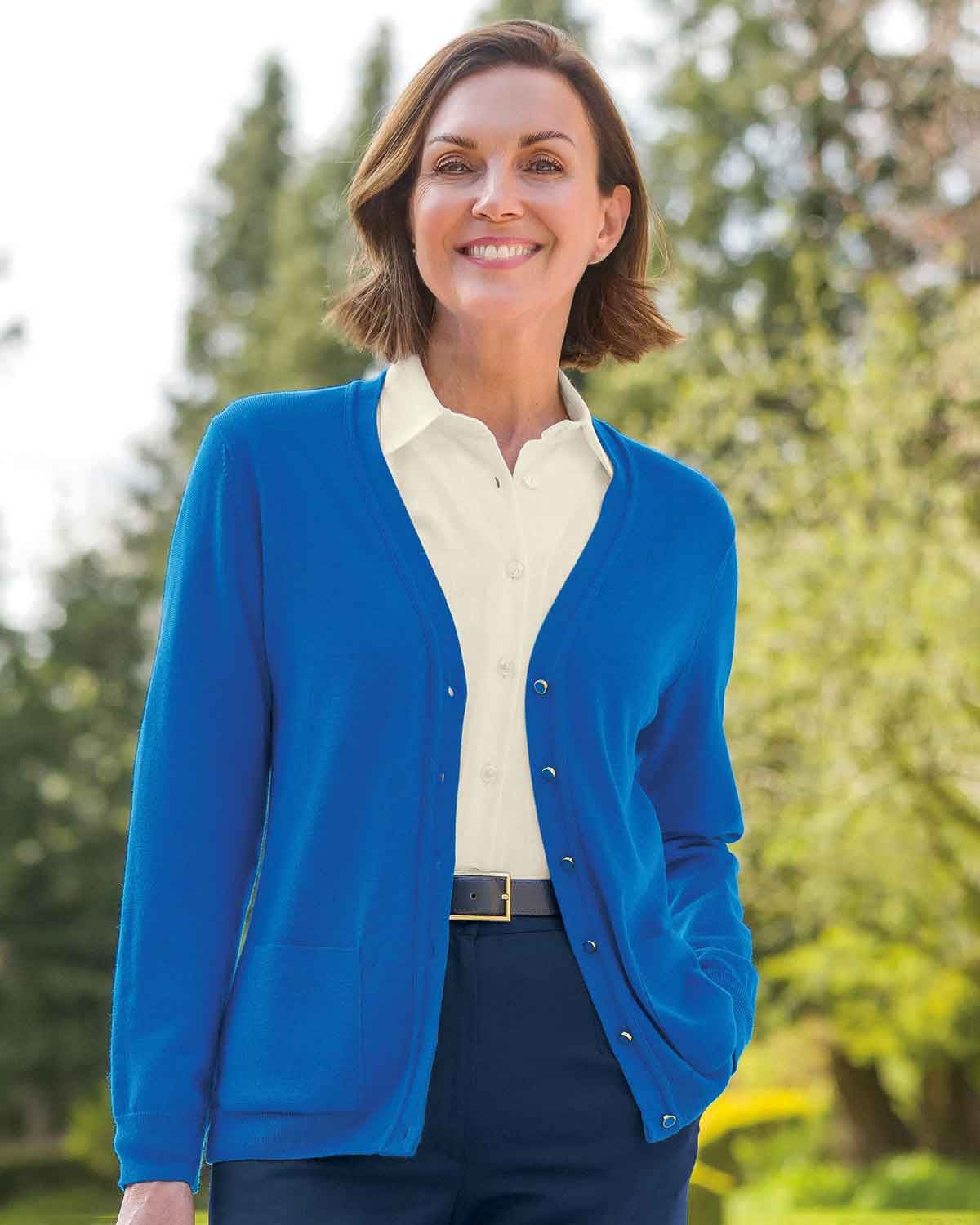 Merino Wool Cardigan - Azure - Country Collection