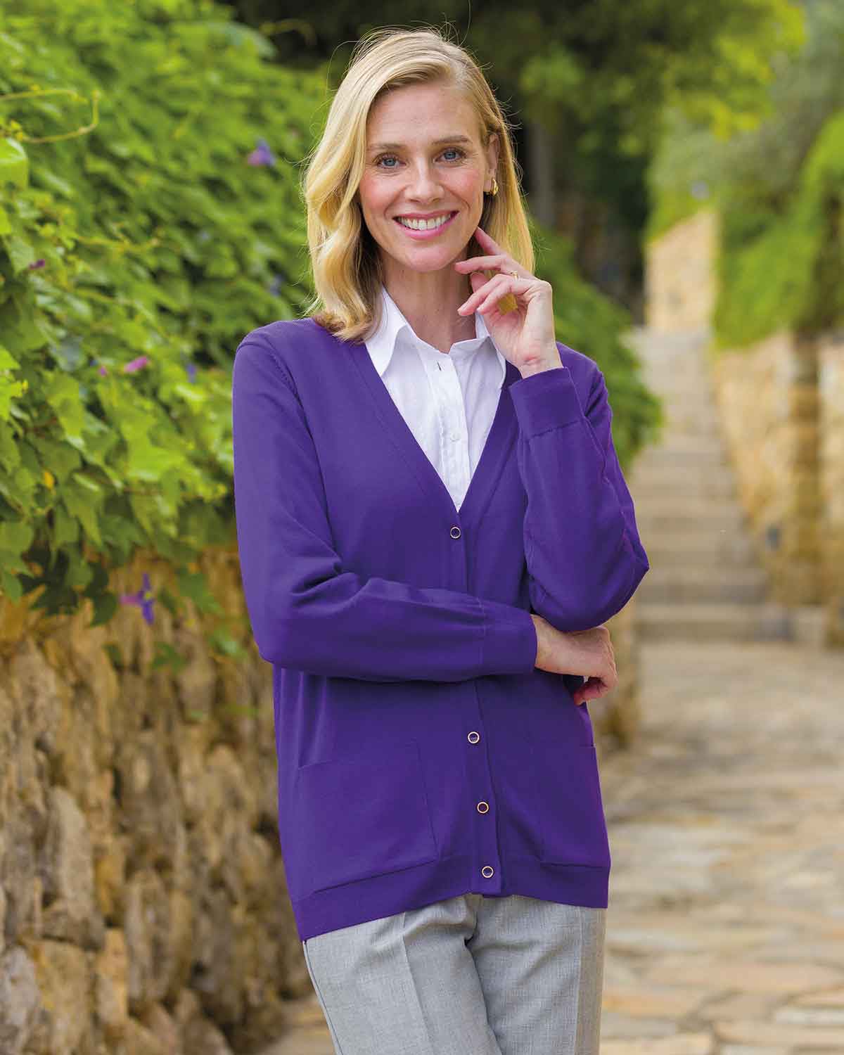 Merino Wool Cardigan - Purple - Country Collection