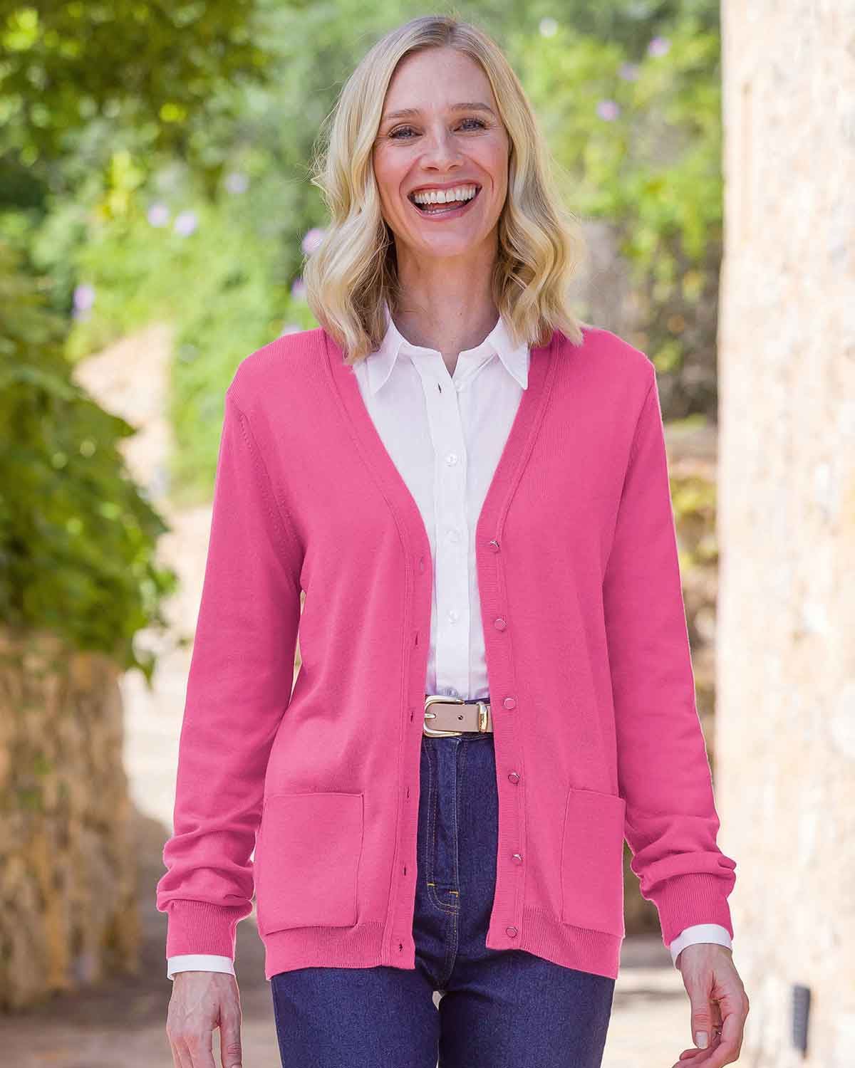 Merino Wool Cardigan - Bubblegum - Country Collection