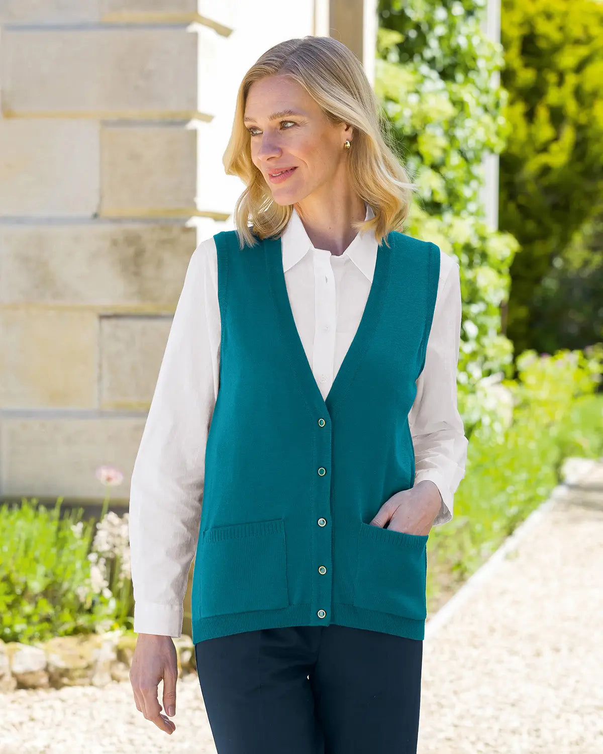 Ladies’ Pure Merino Wool Waistcoat – Teal
