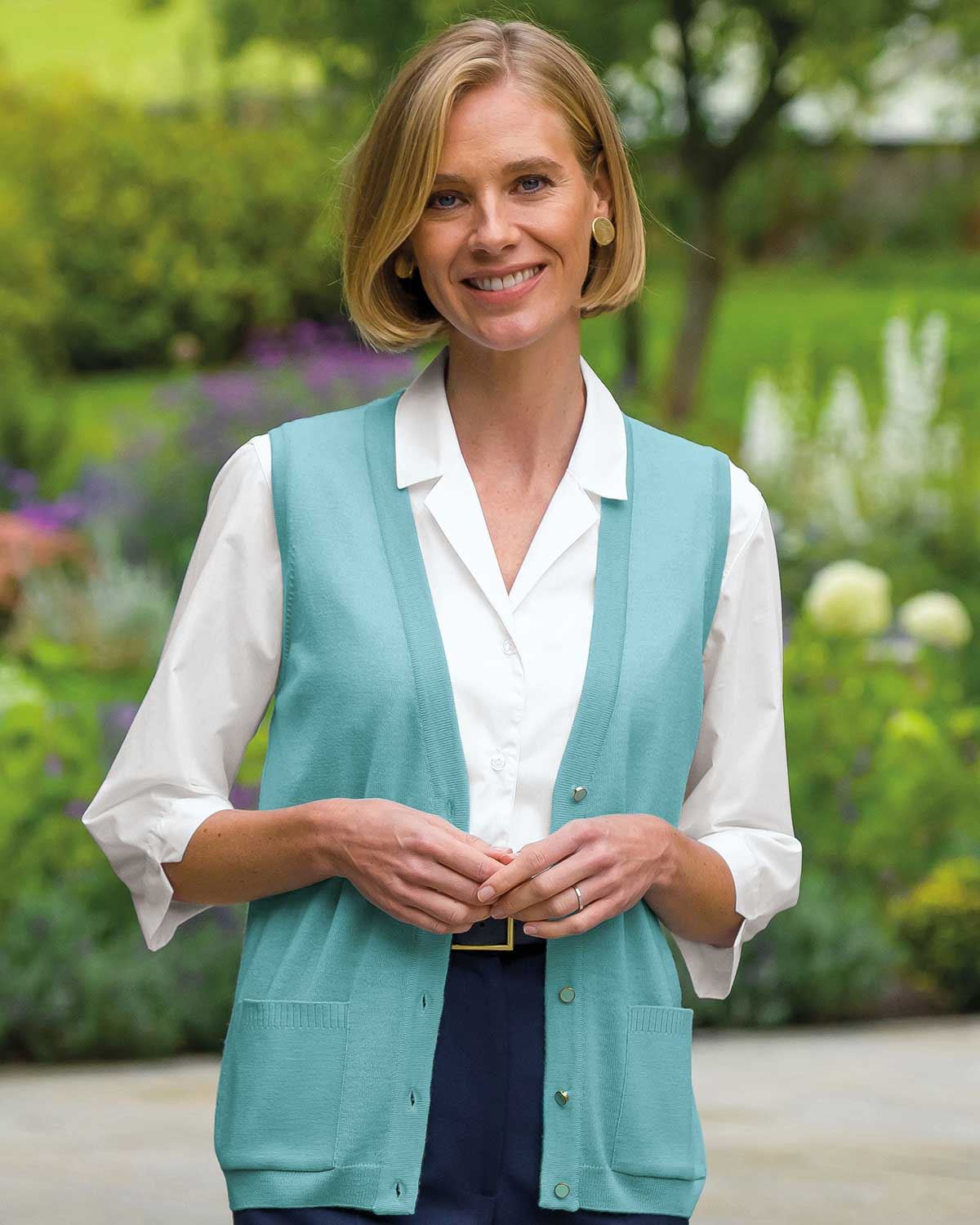 Merino Waistcoat - Aqua - Country Collection