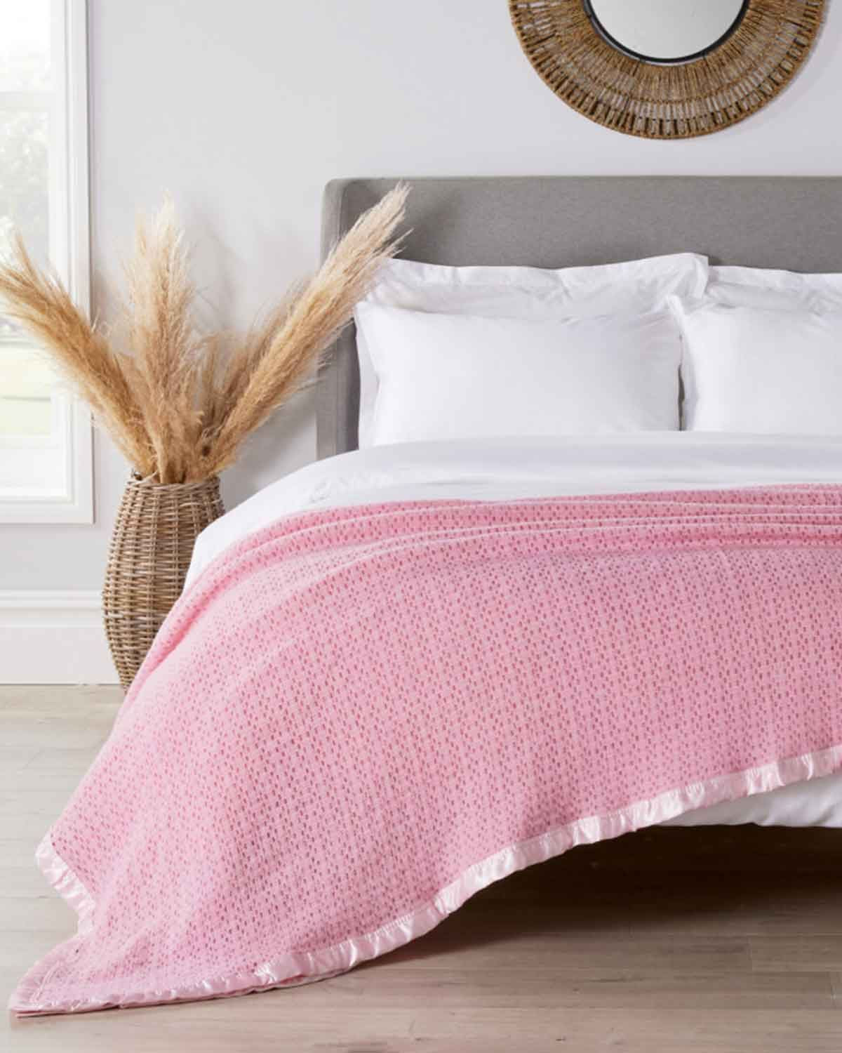 Pure Wool Satin Bound Cellular Blankets - Pink - Country Collection