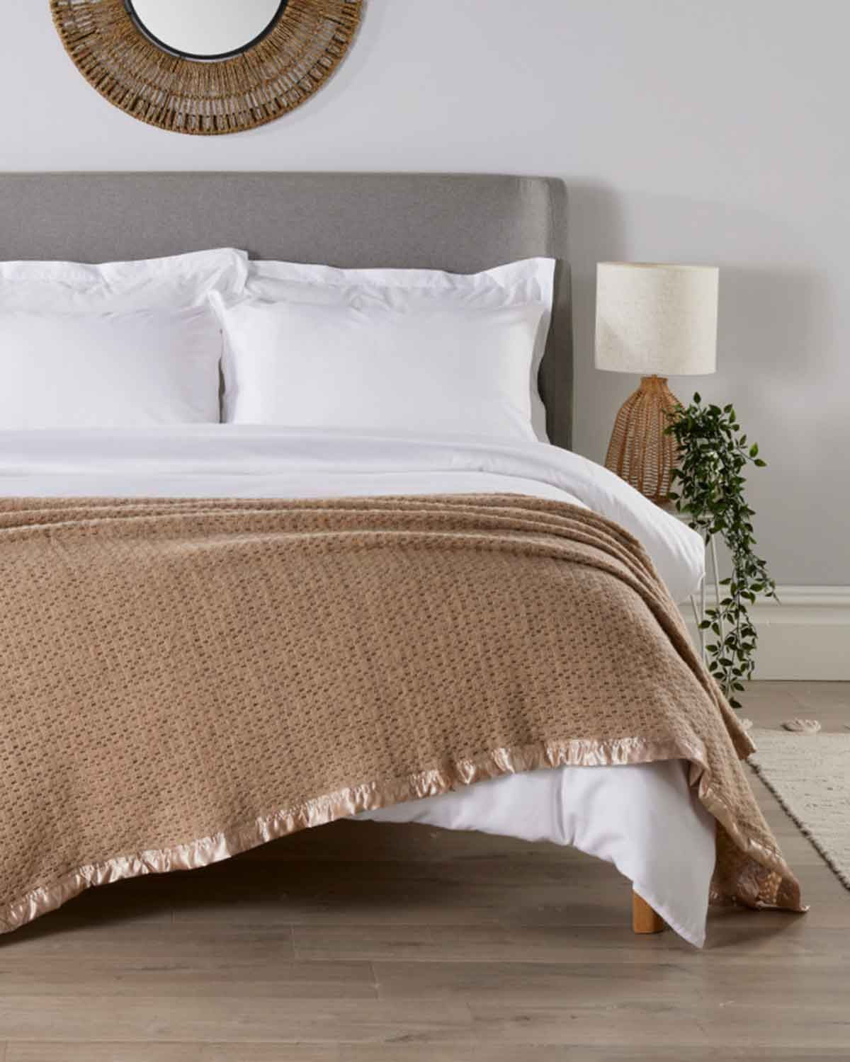 Pure Wool Satin Bound Cellular Blankets - Champagne - Country Collection