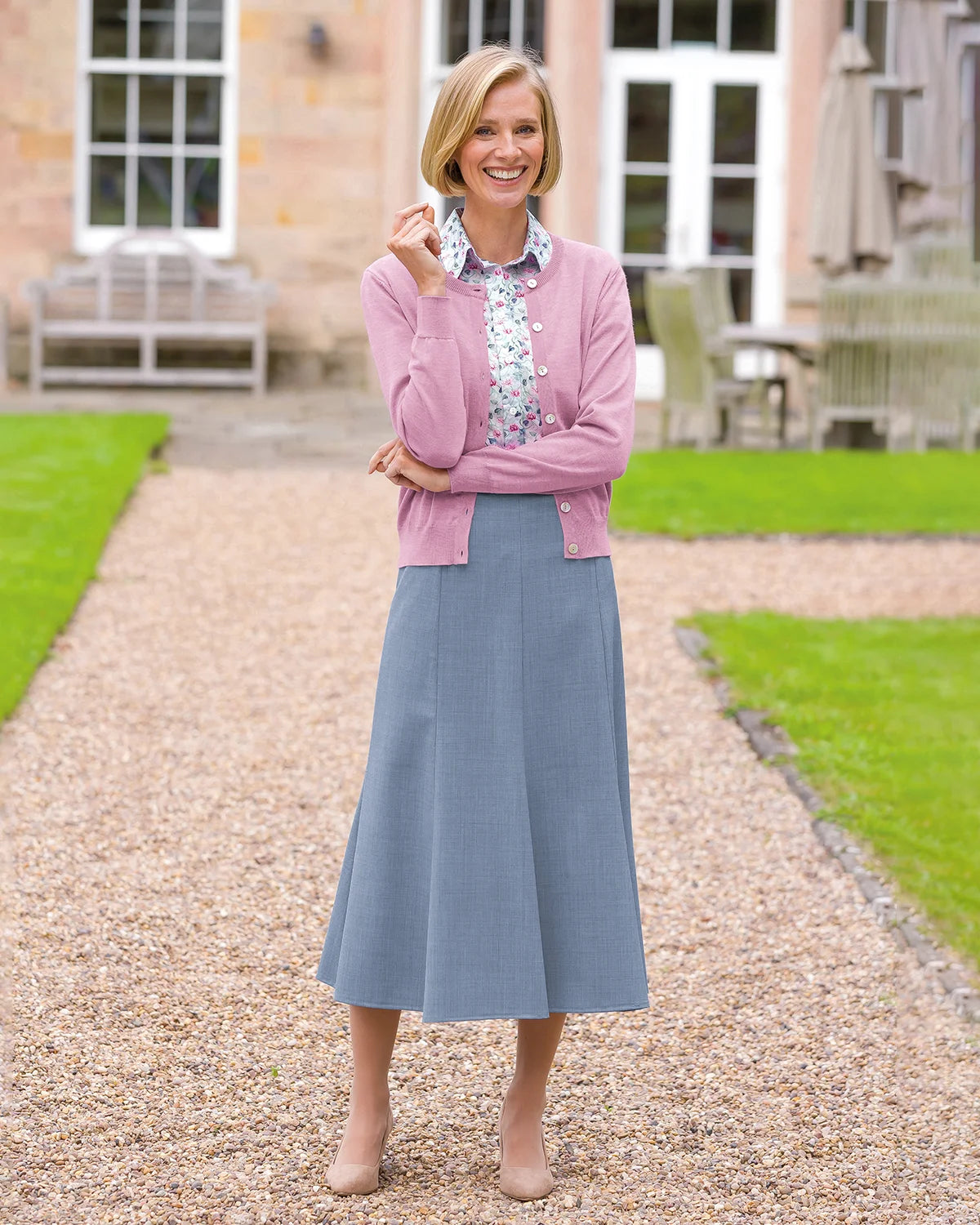 Ladies’ Sandown Wool Mix A-Line Skirt – Pale Blue