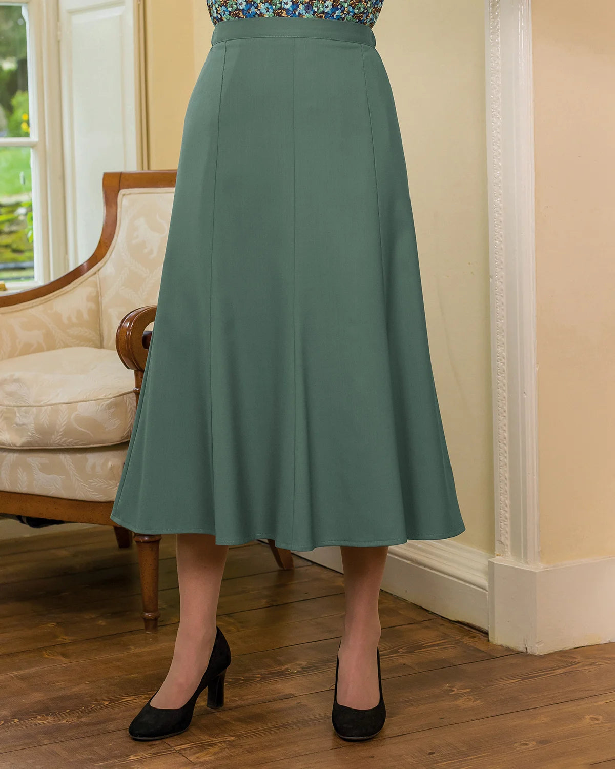 Ladies’ Sandown Wool Mix A-Line Skirt – Thyme