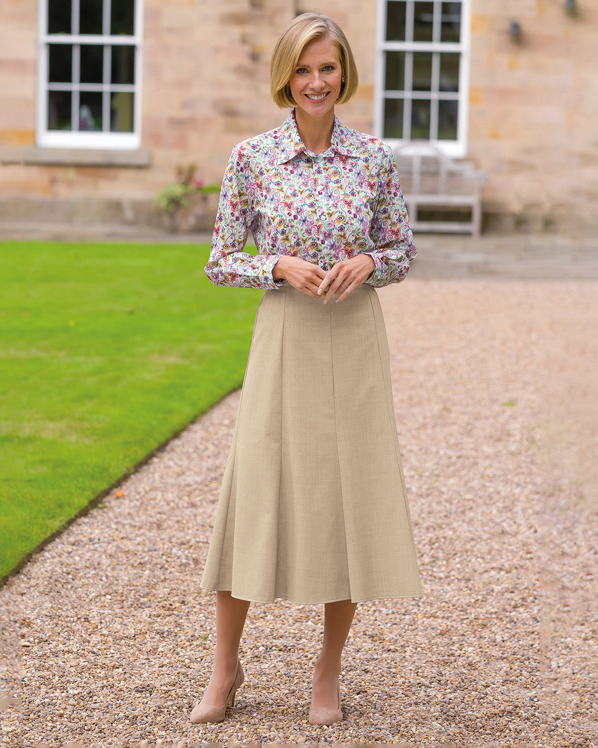 Ladies’ Sandown Wool Mix A-Line Skirt – Stone