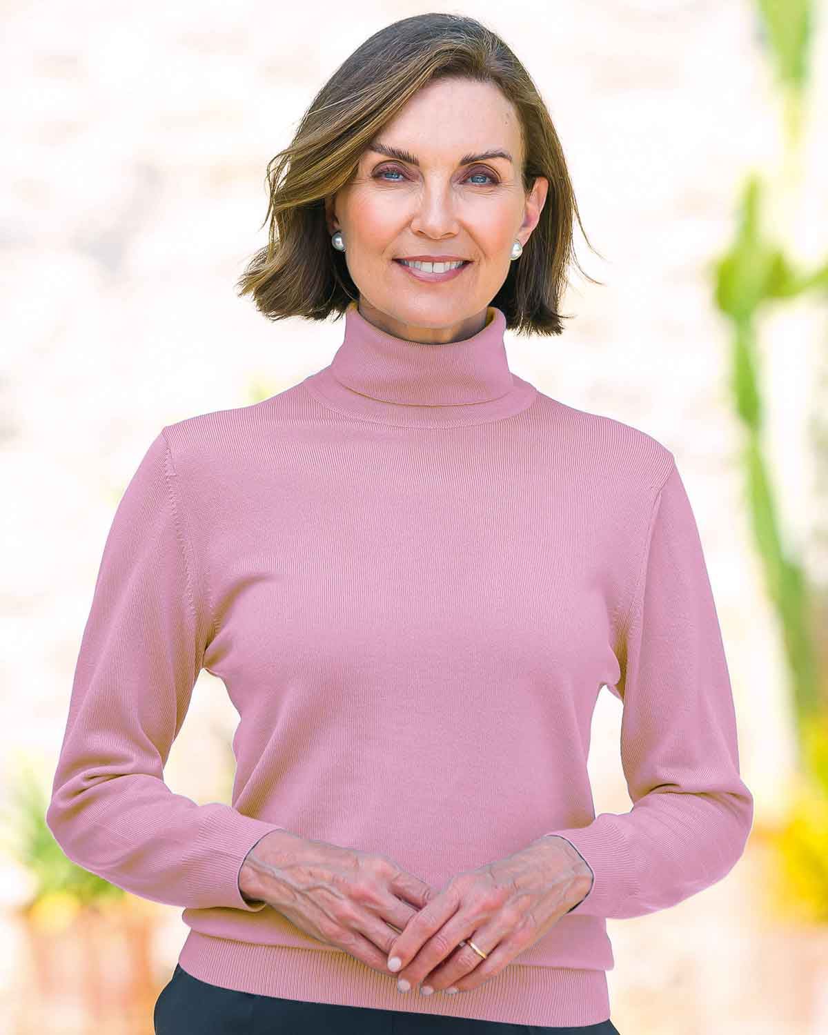Merino Wool Roll Neck Jumper - Dusky Pink - Country Collection