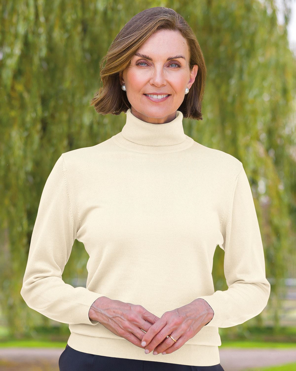Merino Wool Roll Neck Jumper - Cream - Country Collection