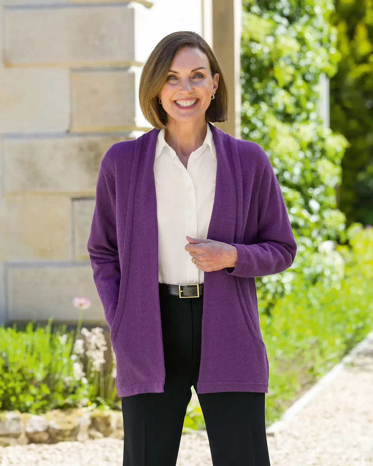 Sienna Pure Lambswool Edge to Edge Cardigan – Violet