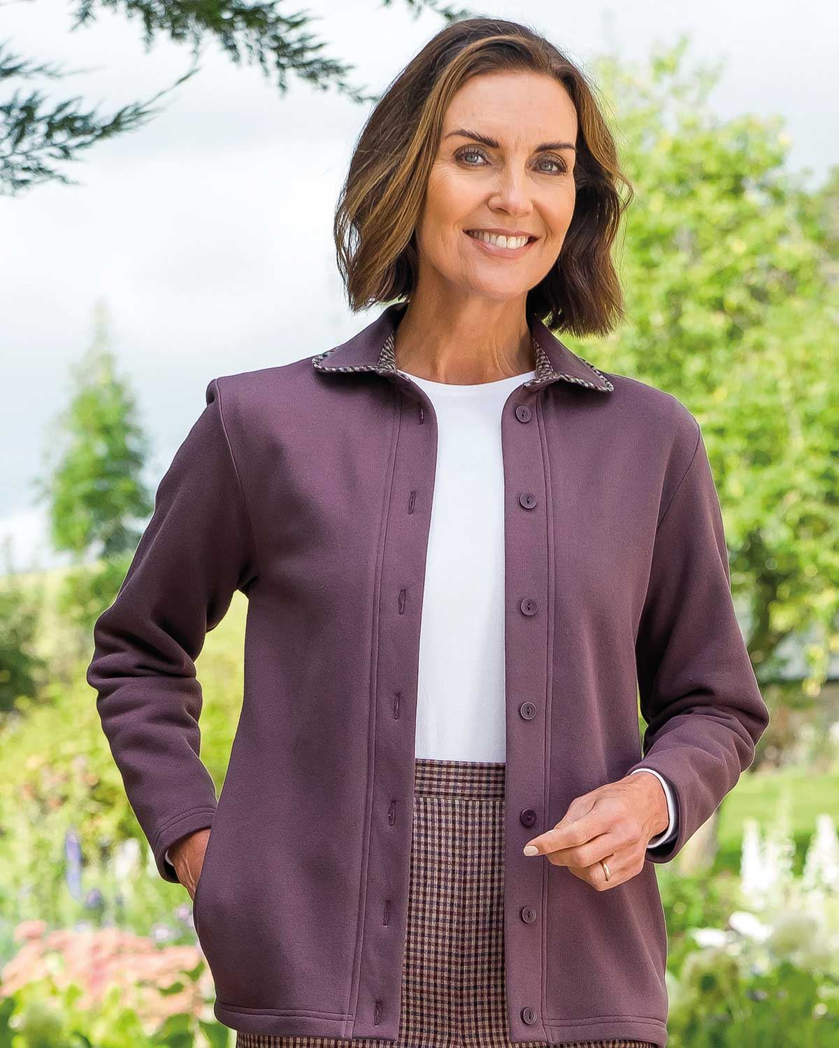 Santorini Ladies Leisure Fleece Cardigan - Plum - Country Collection