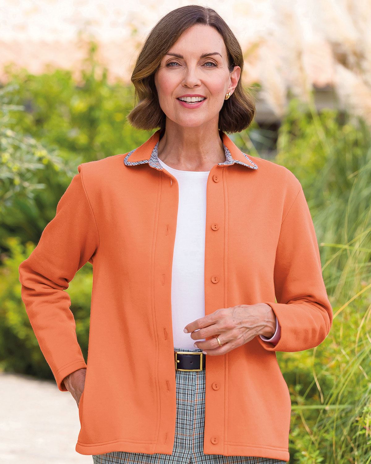 Torquay Trimmed Fleece Ladies Leisure Cardigan - Orange - Country Collection