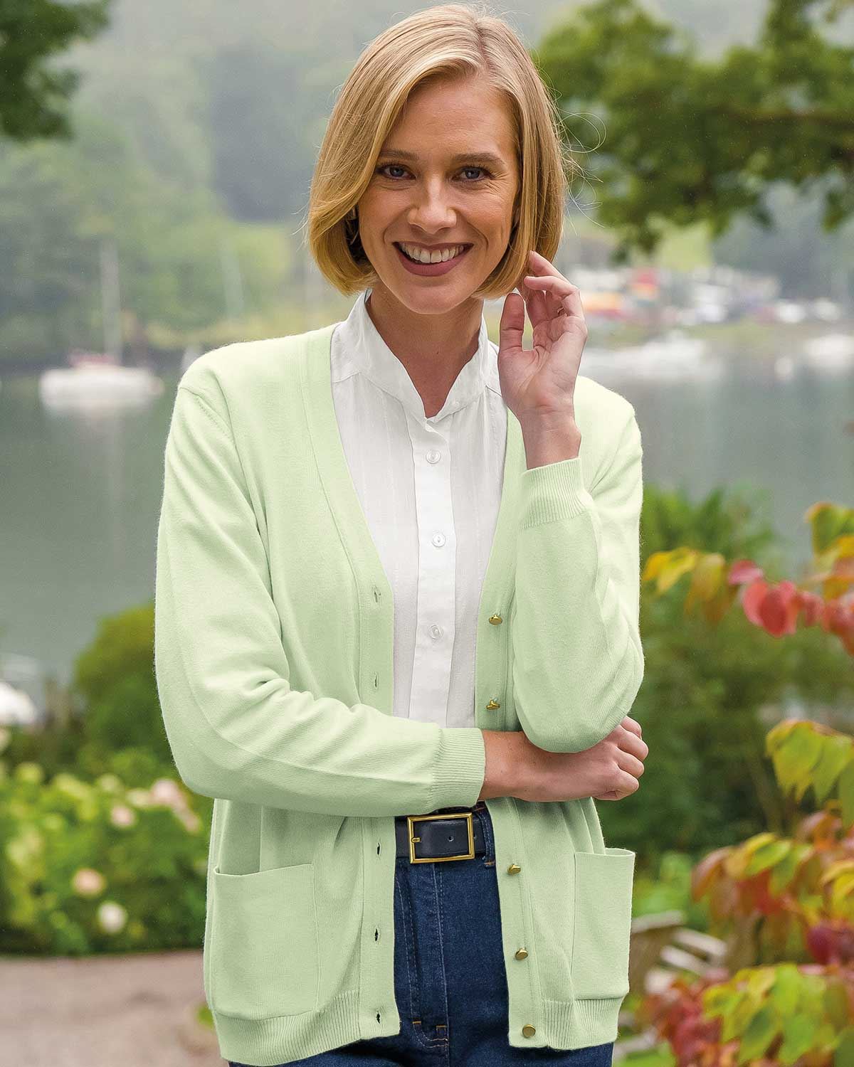 Cotton/Cashmere Cardigan - Peppermint - Country Collection