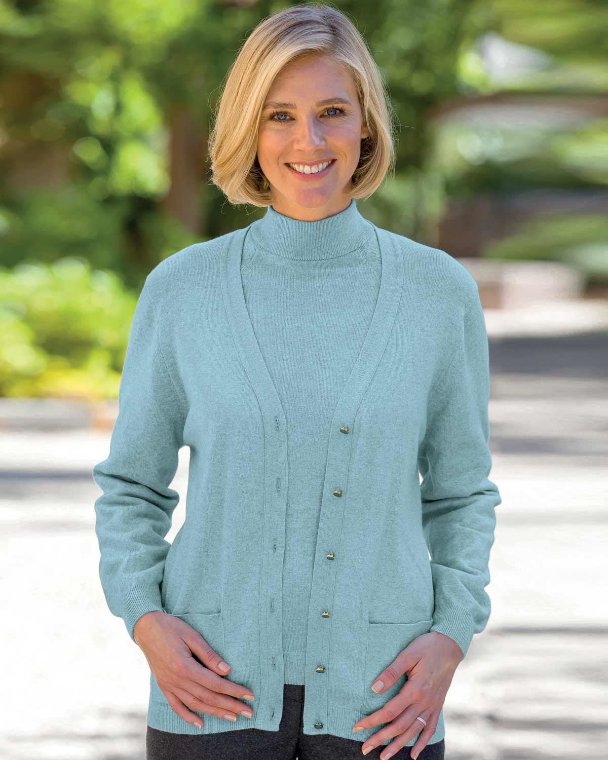 Cotton/Cashmere Cardigan - Duckegg - Country Collection