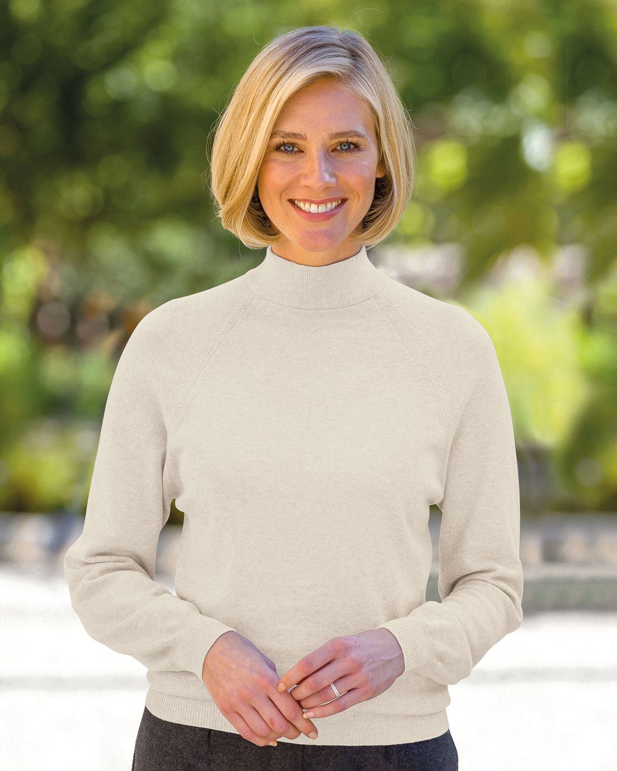 Cotton/Cashmere Turtle Neck Jumper - Cream - Country Collection